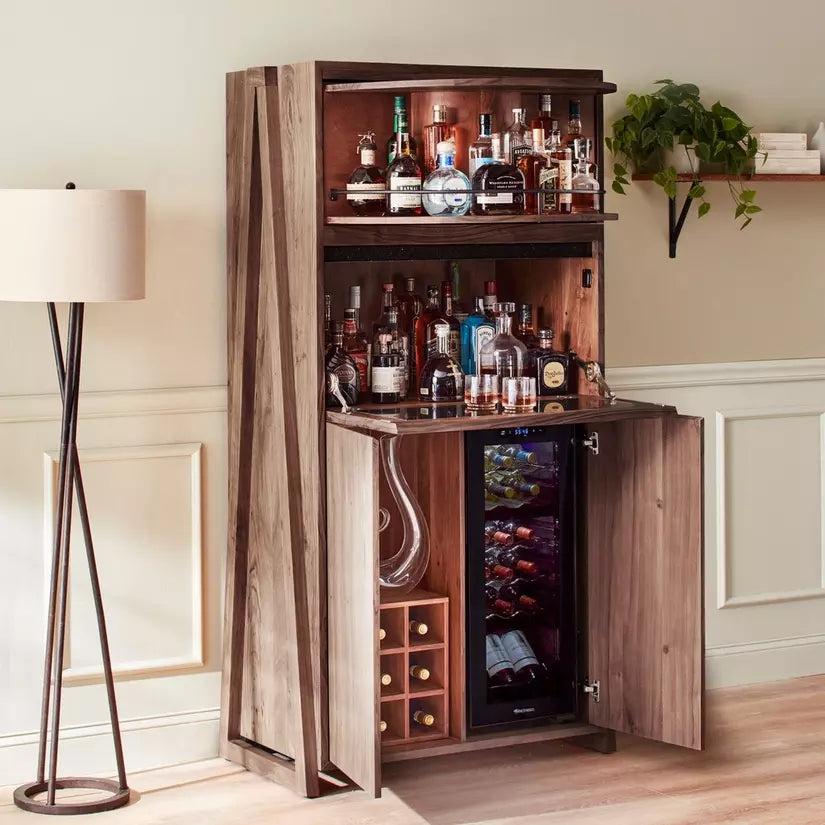 Carousel Acacia Wood Bar Cabinet With Cooling Storage Option No Refrigeration Option