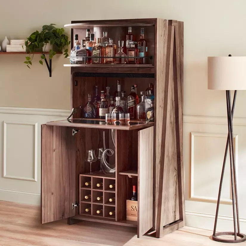 Carousel Acacia Wood Bar Cabinet With Cooling Storage Option No Refrigeration Option